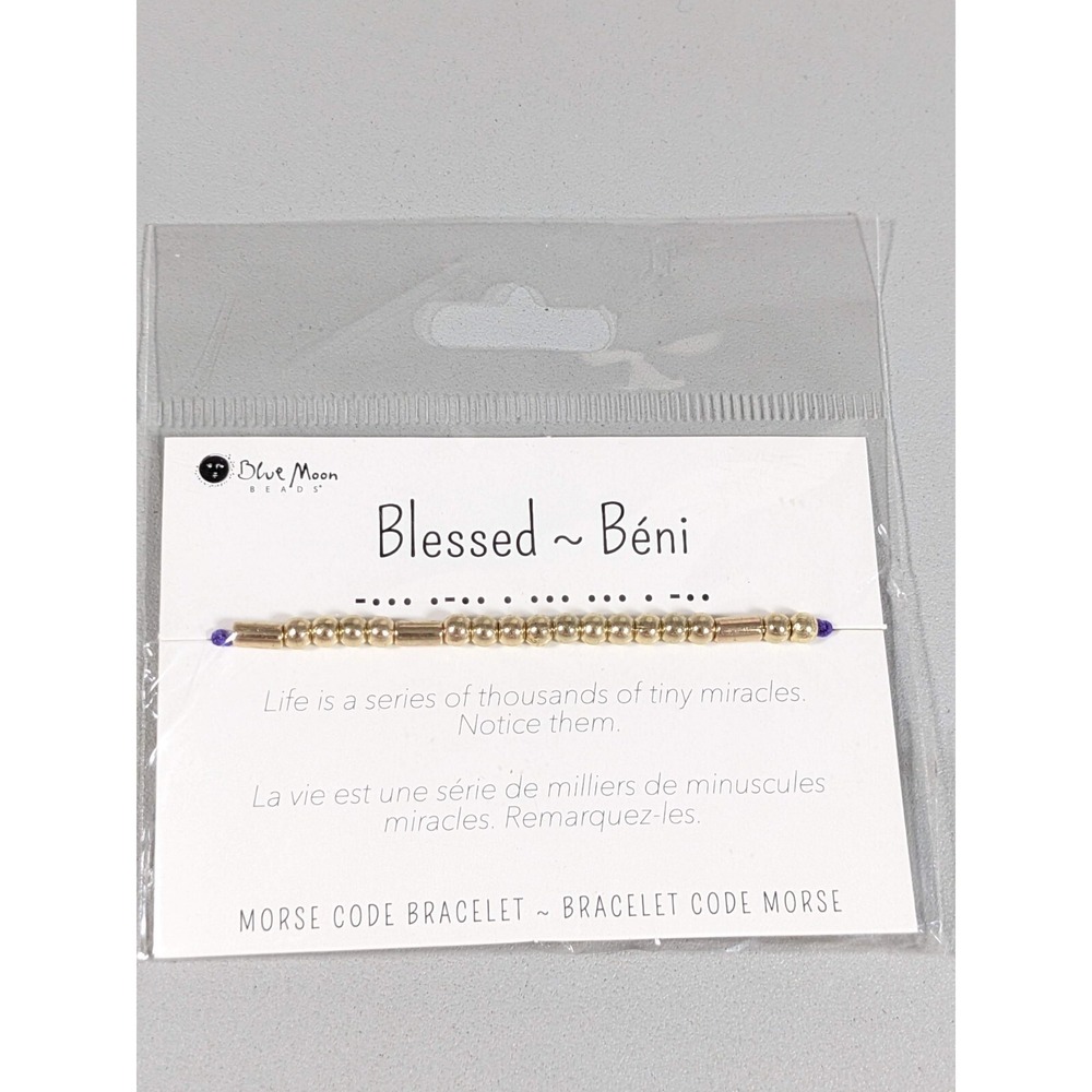 Blessed Morse Code Bracelet Gold Tone Purple Cord Adjustable Gift Idea